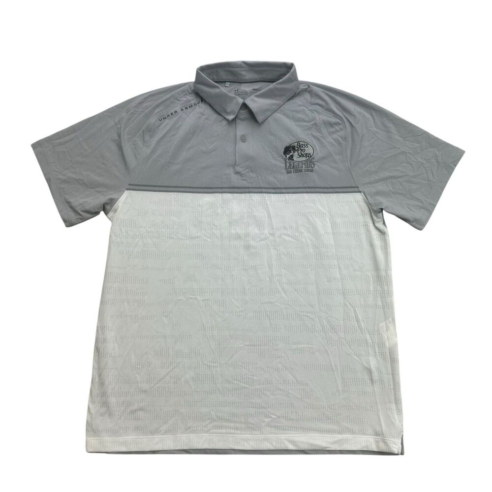 Under Armour Polo Shirt Mens Large L Gray Bass Pro Shops Legends Heatgear